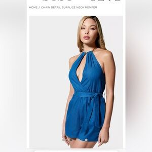 Brand new Bebe romper/gold accent neck/ tie waist and pockets! Very sexy! 💙